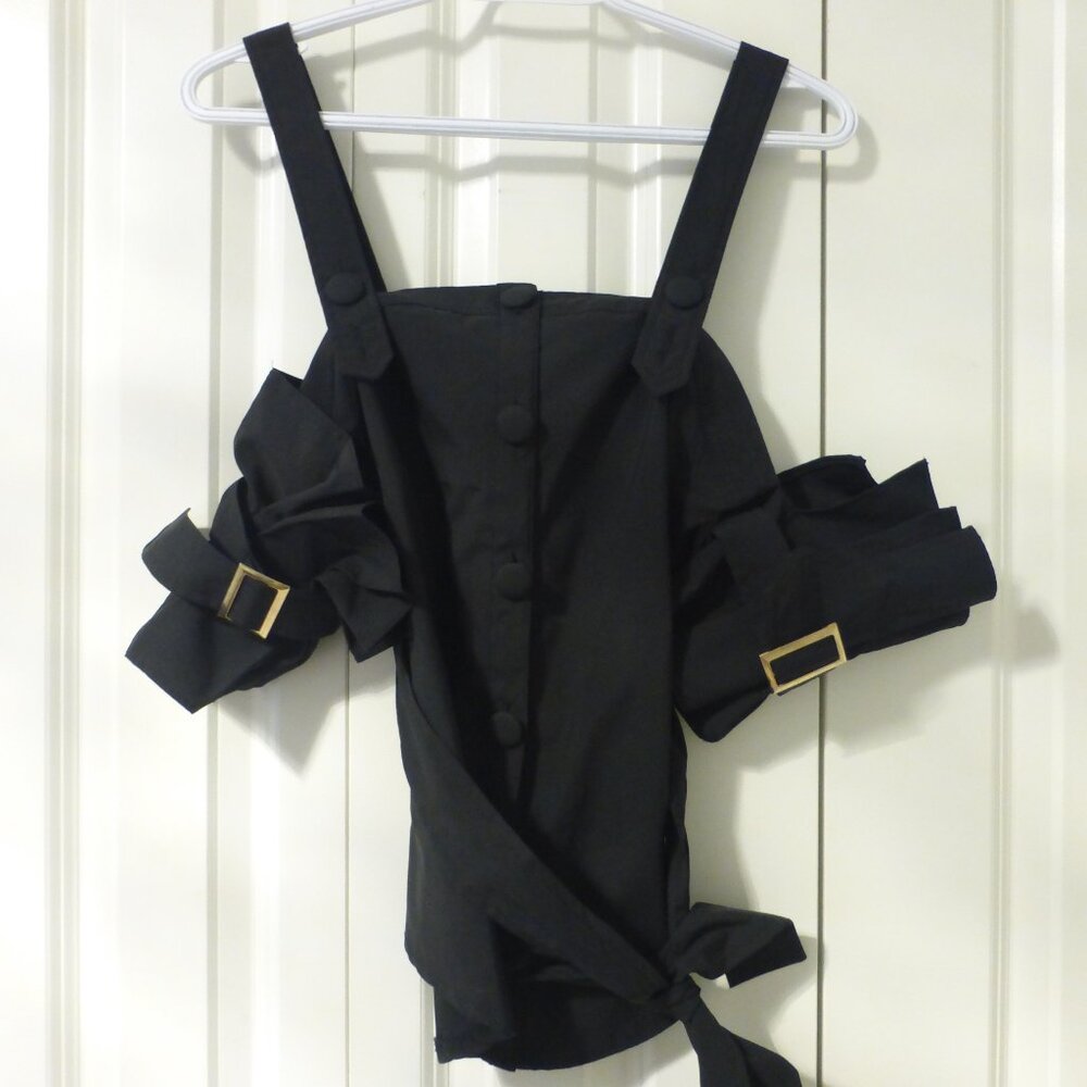 TEA & CUP black cuffed sleeves button up top